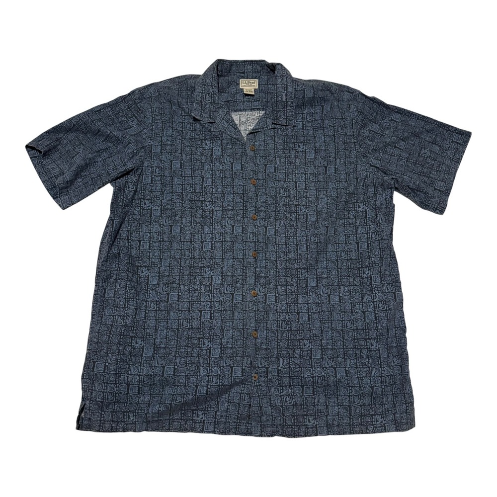L.L. Bean Geometric Patterned Casual Button Down Short Sleeve Shirt Mens XL Tall